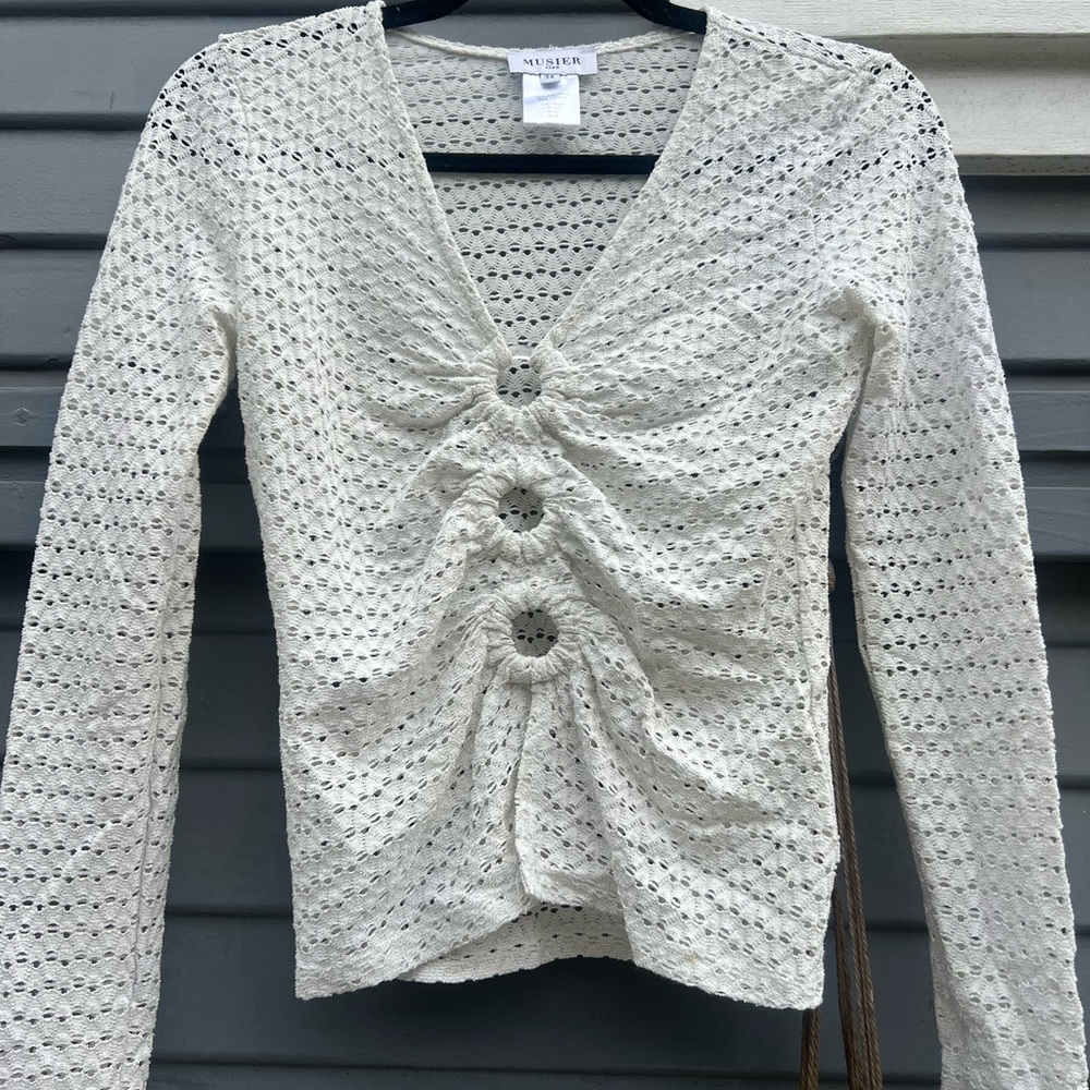 Musier Paris White Eyelet Blouse
